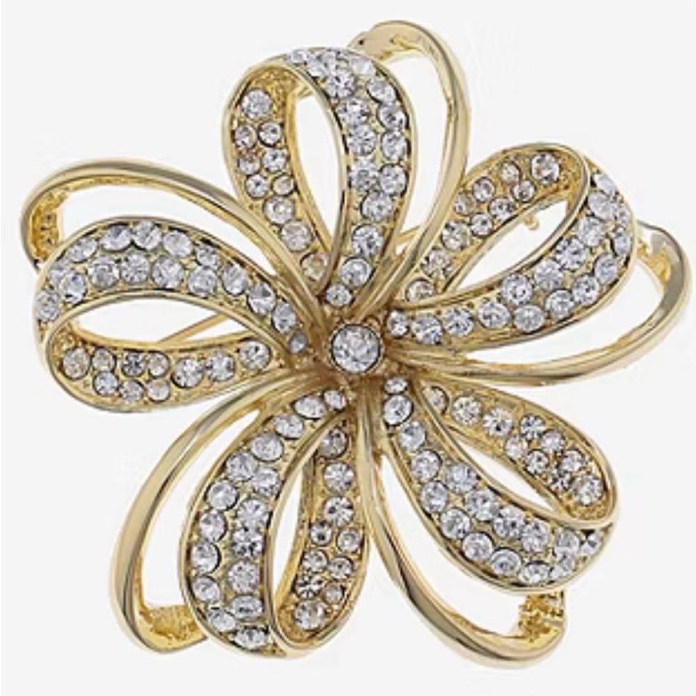 NIB Monet Large Elegant Gold and Silver Crystal Flower brooch